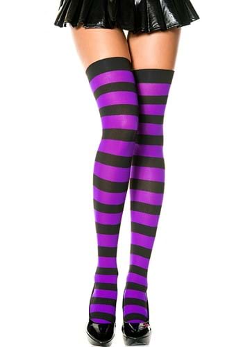 Black and Purple Striped Thigh Highs 