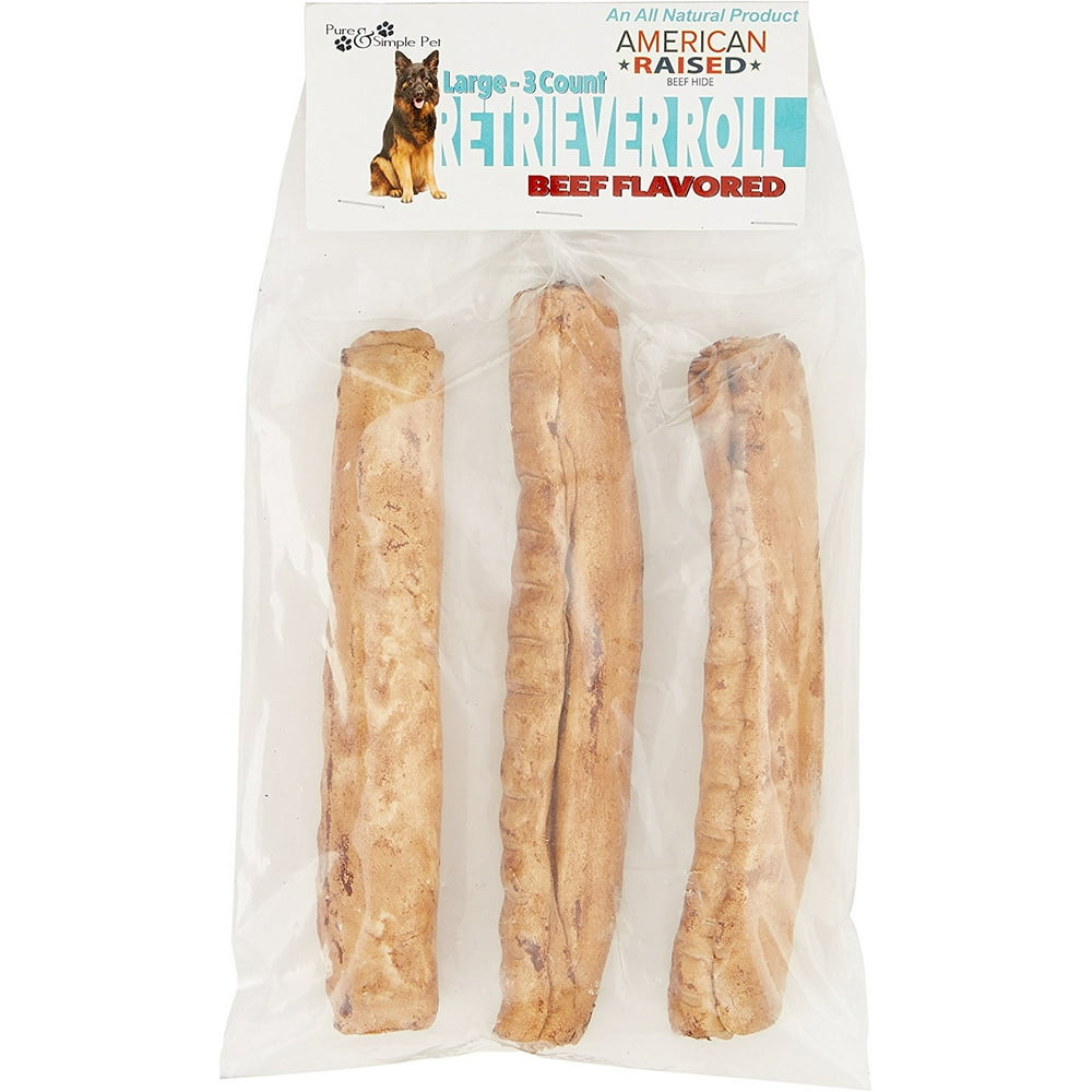 Pure & Simple Pet 8" Large Retriever Roll Dog Chews, Beef, 3 Count