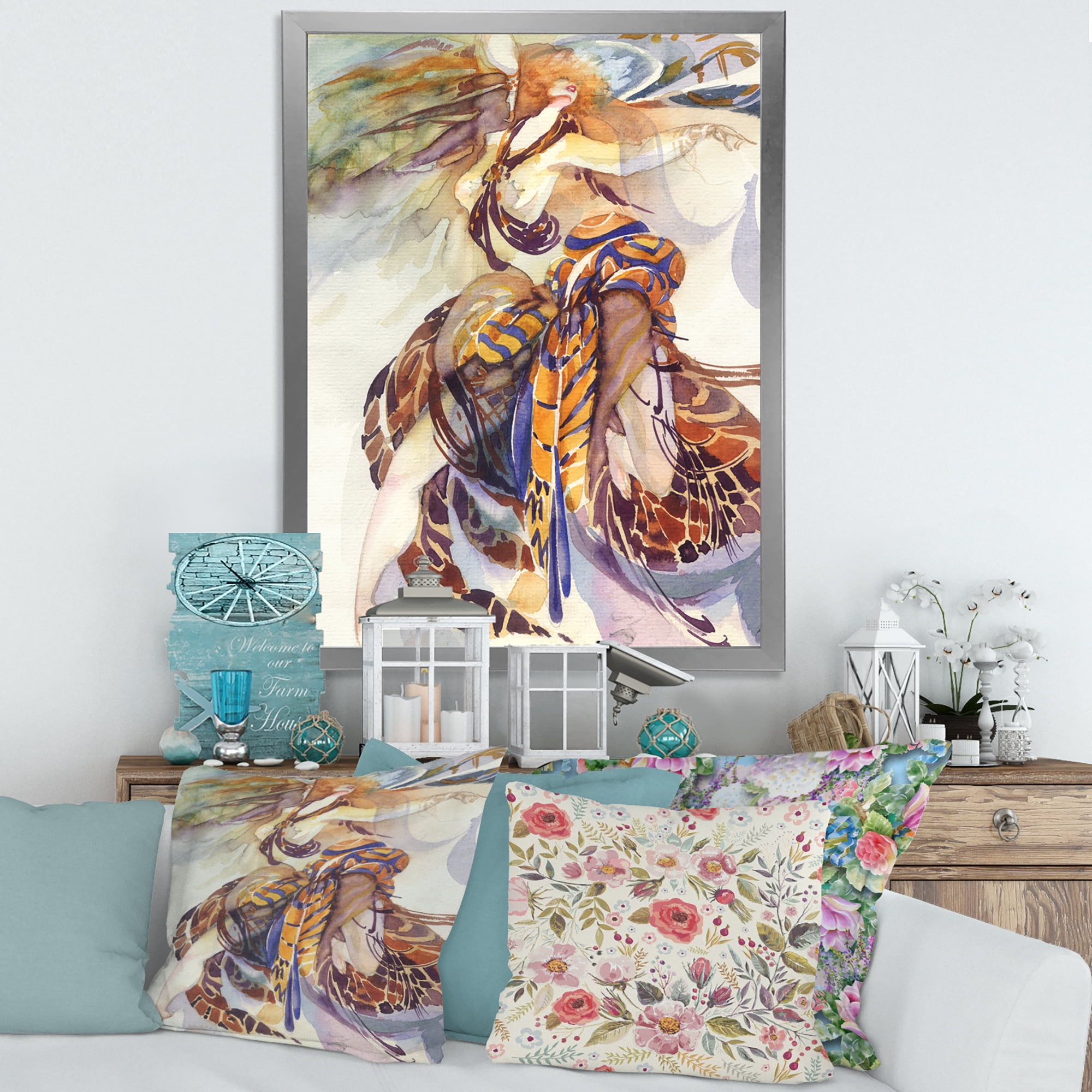 Designart 'Allegory of Paradise Bird Woman Portrait' Traditional Framed Art Print