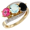 thumbnail image 1 of 14K Yellow Gold Natural Pink Topaz, Aquamarine & Black Onyx 3 stone Ring Round 6mm Diamond Accent, size 5, 1 of 2