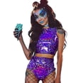 thumbnail image 1 of Women Rave Holographic Bodysuit, 2 Piece Metallic Silver For Dance Party Clubwear, 1 of 5
