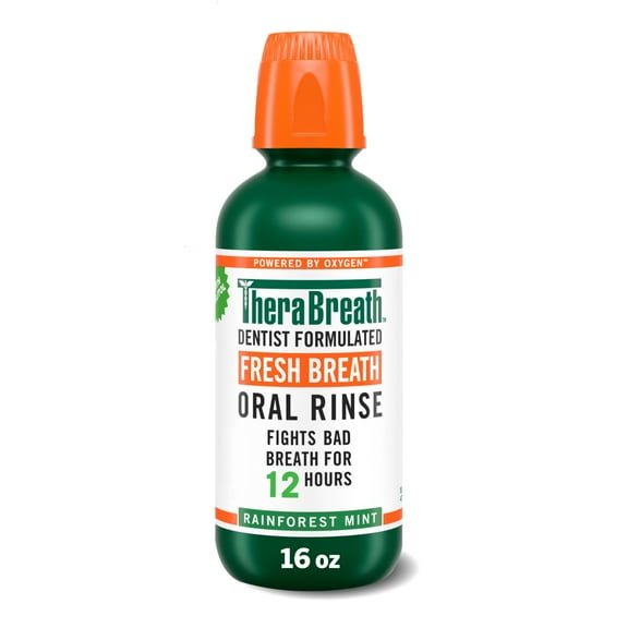 TheraBreath Fresh Breath Mouthwash, Rainforest Mint, Alcohol-Free Mouthwash for Adults, 16 fl oz