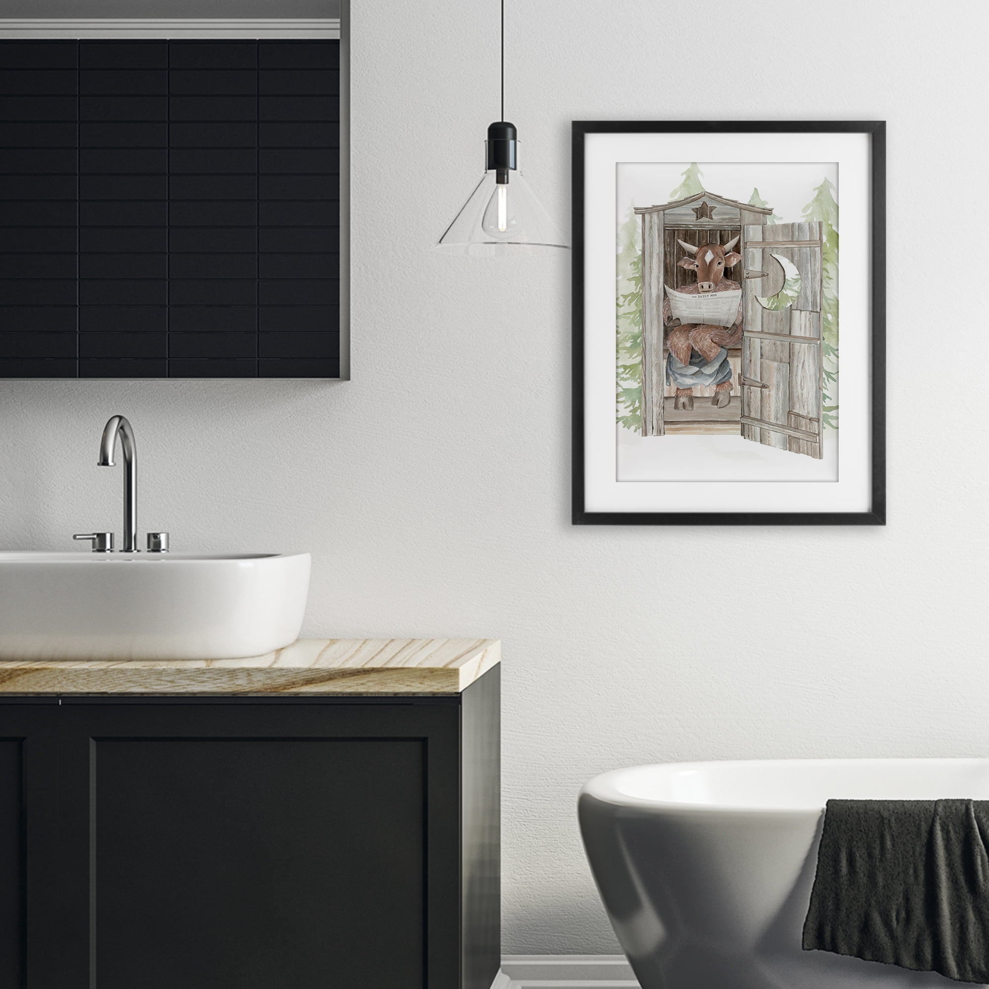Stupell Industries Daily Moo Outhouse Reading Black Framed Print Under Glass, design by Cindy Jacobs