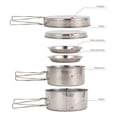 thumbnail image 3 of Justharion 8 Piece/Set Portable Camping Hiking Pot Pan Cup Backpacking Picnicking Stainless Steel Cookware Kit Foldable Handle Tableware, 3 of 8