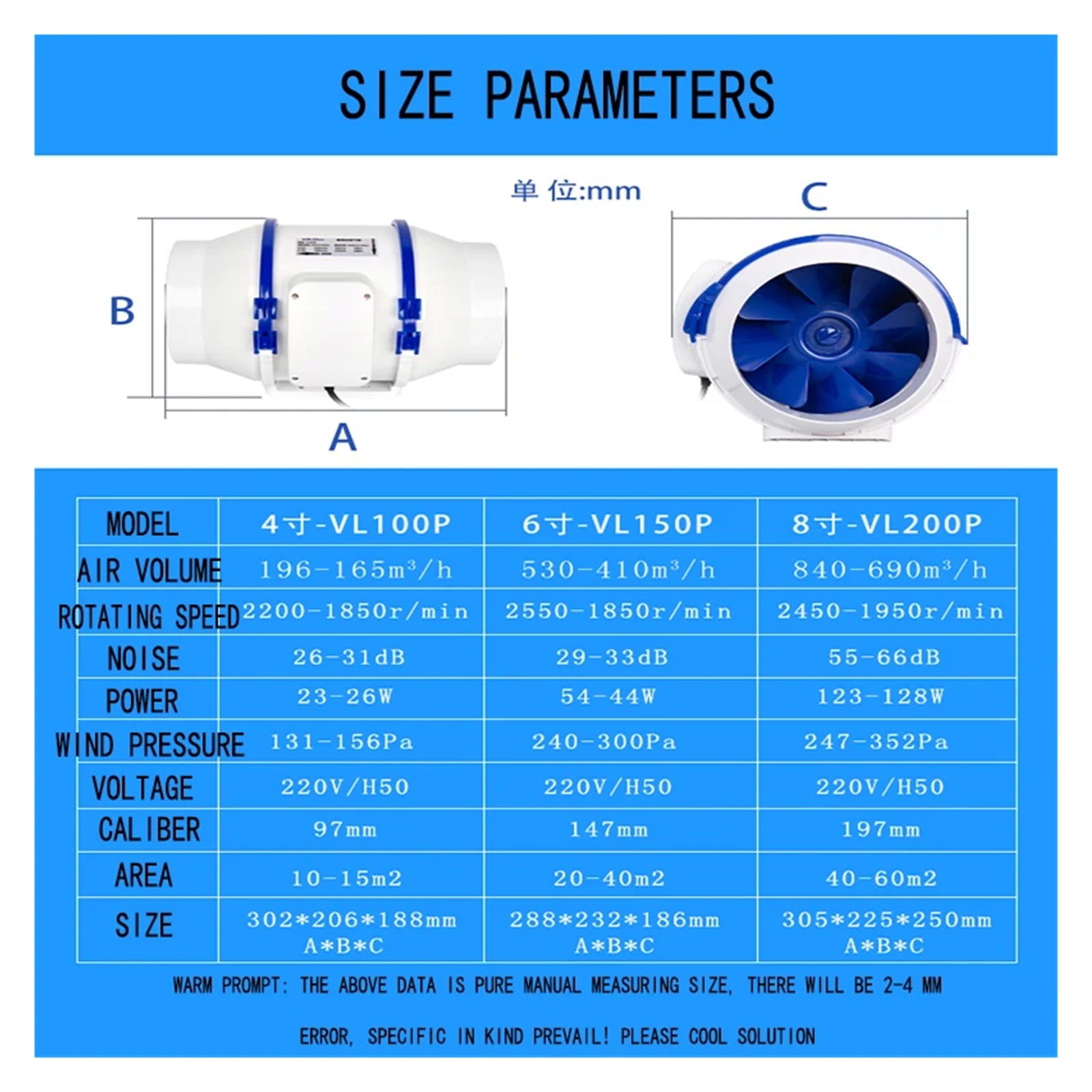 Silent Home Inline Duct Fan With Strong Ventilation System Air Extractor Fan For Kitchen Toilet Bathroom Blower Recuperator ,Durability and Easy Installation
