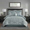 thumbnail image 2 of Madison Park Queen Size 8-Piece Comforter Set, Jacquard Bed in a Bag Set, Bedding Set with Sheets and Decor Pillows, Aqua Blue/Silver, 2 of 5