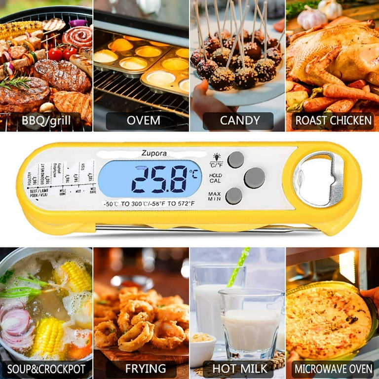 Restaurantware 4.5 in Digital Meat Thermometer,1 Compact Food Thermometer-Waterproof,Folding Probe,Black Plastic Instant Read Meat Thermometer