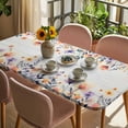thumbnail image 3 of Pink Spring Floral Table Cloths for 3 Foot Rectangle Tables, Elegant Flowers Farmhouse Botanical Wooden Patio Waterproof Elastic Fitted Tablecloths, Washable Rectangular Table Cover for Camping, 3 of 8