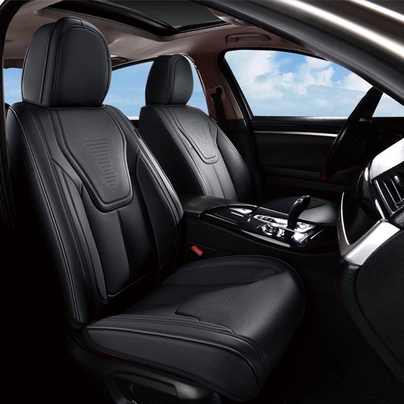 FLORICH Front Car Seat Covers, Luxury Faux Leather Seat Protectors, Automotive Seat Cushions Universal Fit for Most Cars Trucks SUV, Black