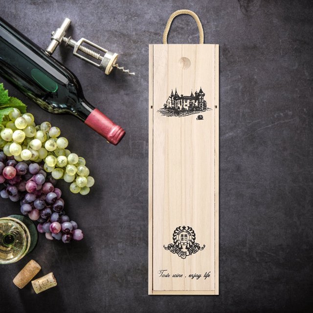 LHCER Single Retro Red Wine Bottle Box Portable Delicate Wooden Storage Container With Rope Handle Gift Case Decoration