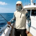 thumbnail image 7 of Men's Abstract Print Hooded Fishing Shirt with Face Mask - Long Sleeve UPF 50+ Quick-Dry Sun Protection Pullover with Zipper Pocket, Drop-Shoulder Outdoor Top for Hiking & Sports Blue L, 7 of 7