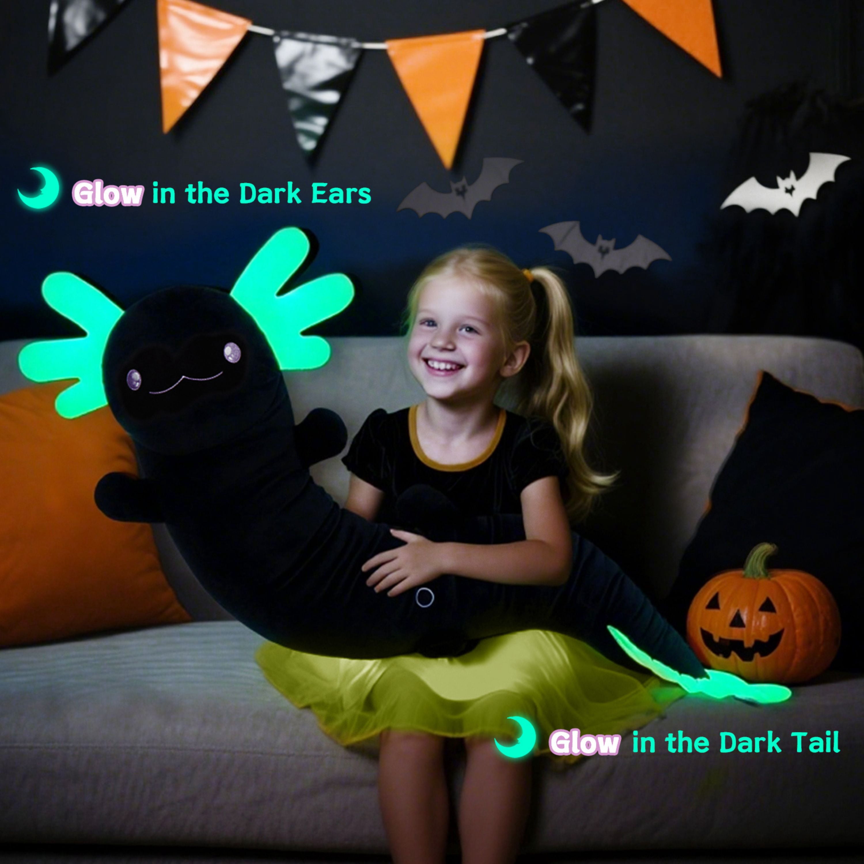Tezituor 48" Axolotl Stuffed Animal Giant Stuffed Axolotl Glow in The Dark Plush Toy