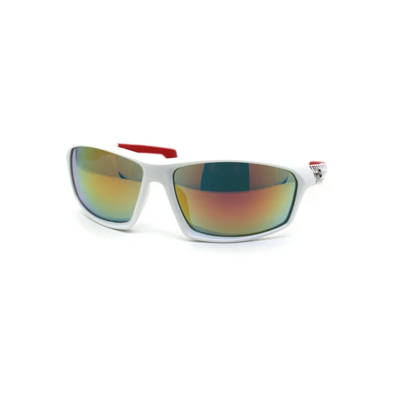 Xloop American Patriotic Print Warp Around Sport Sunglasses White Red Orange Mirror