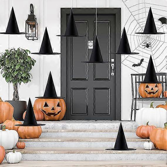 12 piezas de sombrero de bruja negro de Halloween, gorro de bruja, accesorios de disfraz de bruja de Halloween con cuerda colgante de 109 yardas para decoraciones de Halloween, parte de Halloween