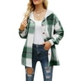 thumbnail image 5 of Women Fall Coat Flannel Plaid Print Shacket Long Sleeve Shirts Hooded Jacket with Buttons and Pockets Outerwear for Autumn, 5 of 6