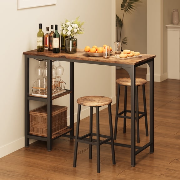 Asofer 3pcs Bar Table and Chairs Set, Kitchen Dining Table Set for 2, Industrial Bistro Set For Small Spaces, Apartment,Retro