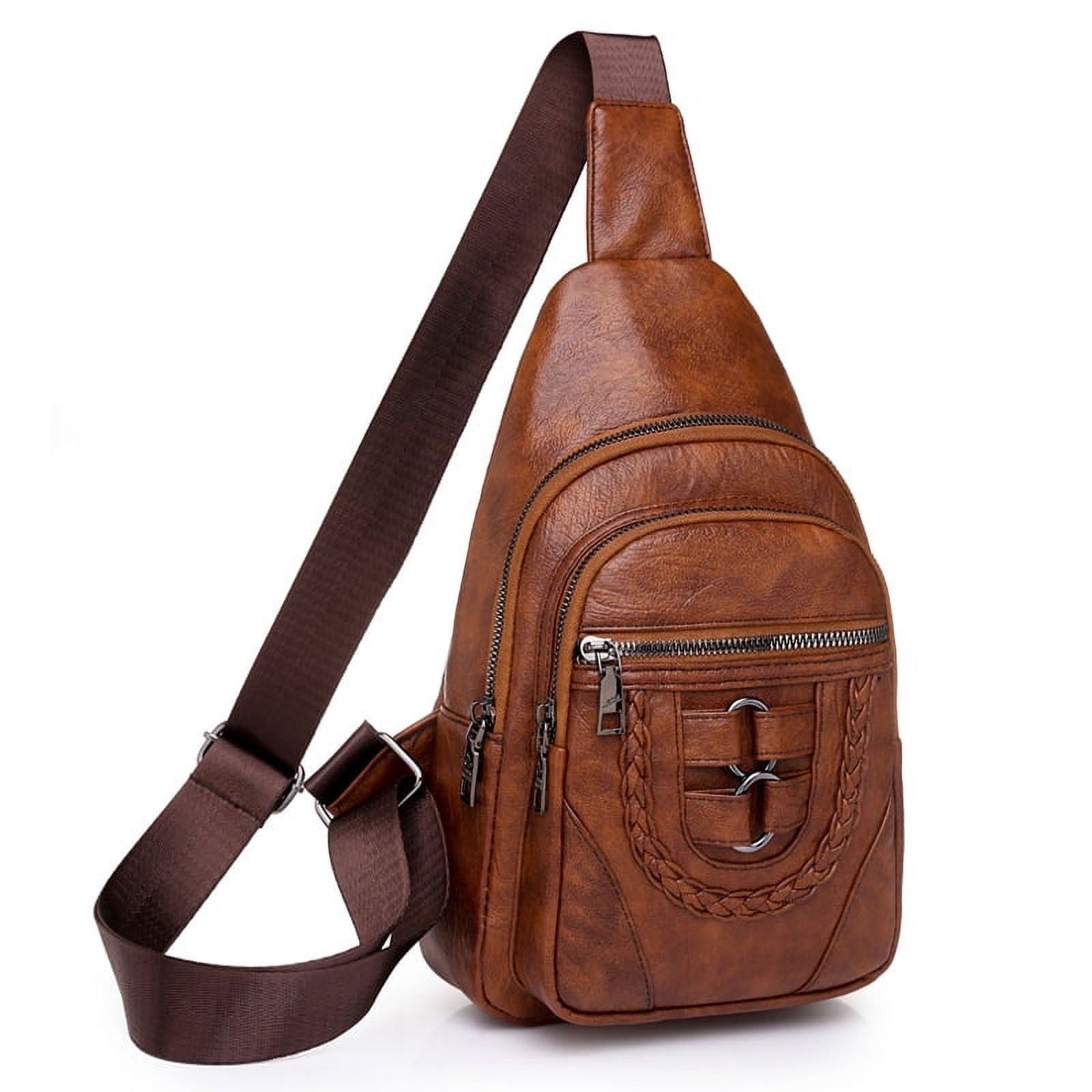 8555 Leather Sling Bag Crossbody Shoulder Chest Pack Hiking Casual Daypack Leather Sling Bag - Crossbody Chest Pack Men & Women USA main image 3