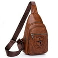 thumbnail image 5 of Leather Sling Bag Purse for Women Chest Crossbody Shoulder Bags Travel Daypack for Men and Women Brown Big, 5 of 7