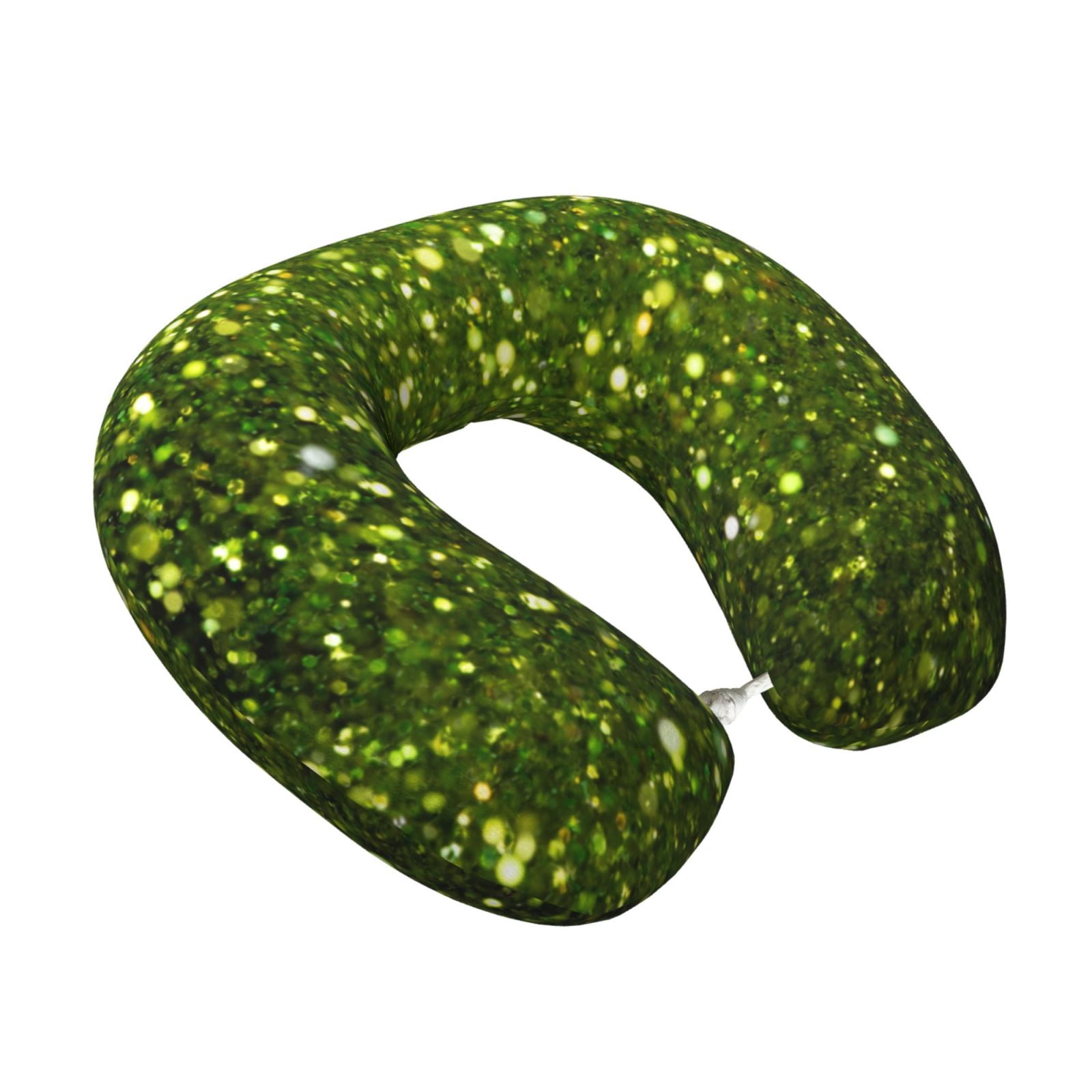 Xecao Green Glitter Sparkle Print Memory Foam Cervical Neck Pillow Versatile U-Shaped Pillows for Home,Office,Camping,Travelling,Soft Washable Cover