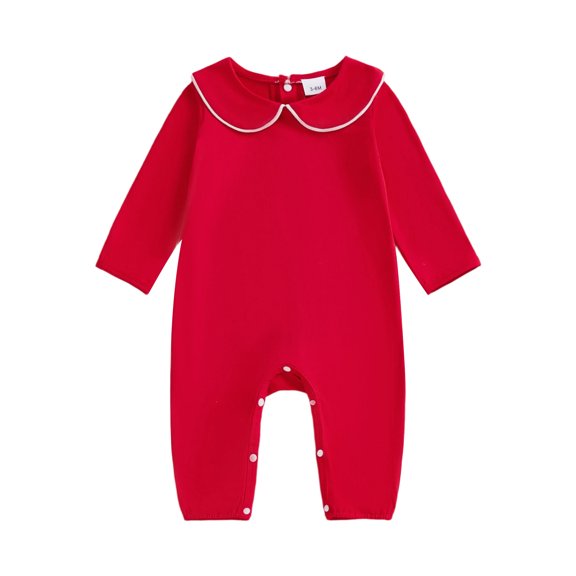 Miaouyo Infant Baby Girl Boy Spring Fall Romper 0 3 6 12 18 Months Long Sleeve Doll Collar Snap Closure Jumpsuit