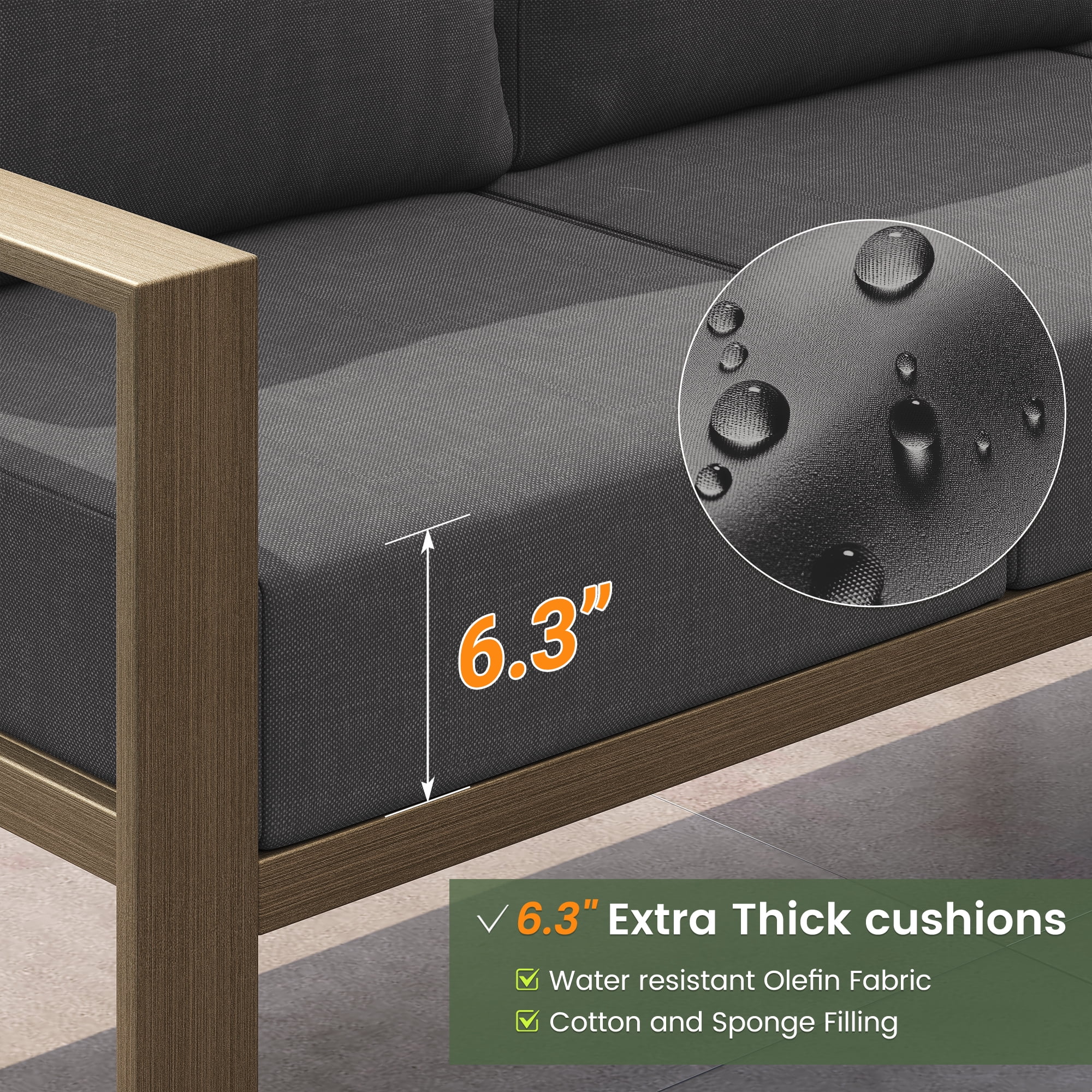 ELPOSUN 6 Pieces Patio Furniture Sets with 6" Thick Olefin Cushions, Faux Wood Metal Outdoor Sectional Furniture L Shape Patio Conversation Sets for Garden, Backyard Gray