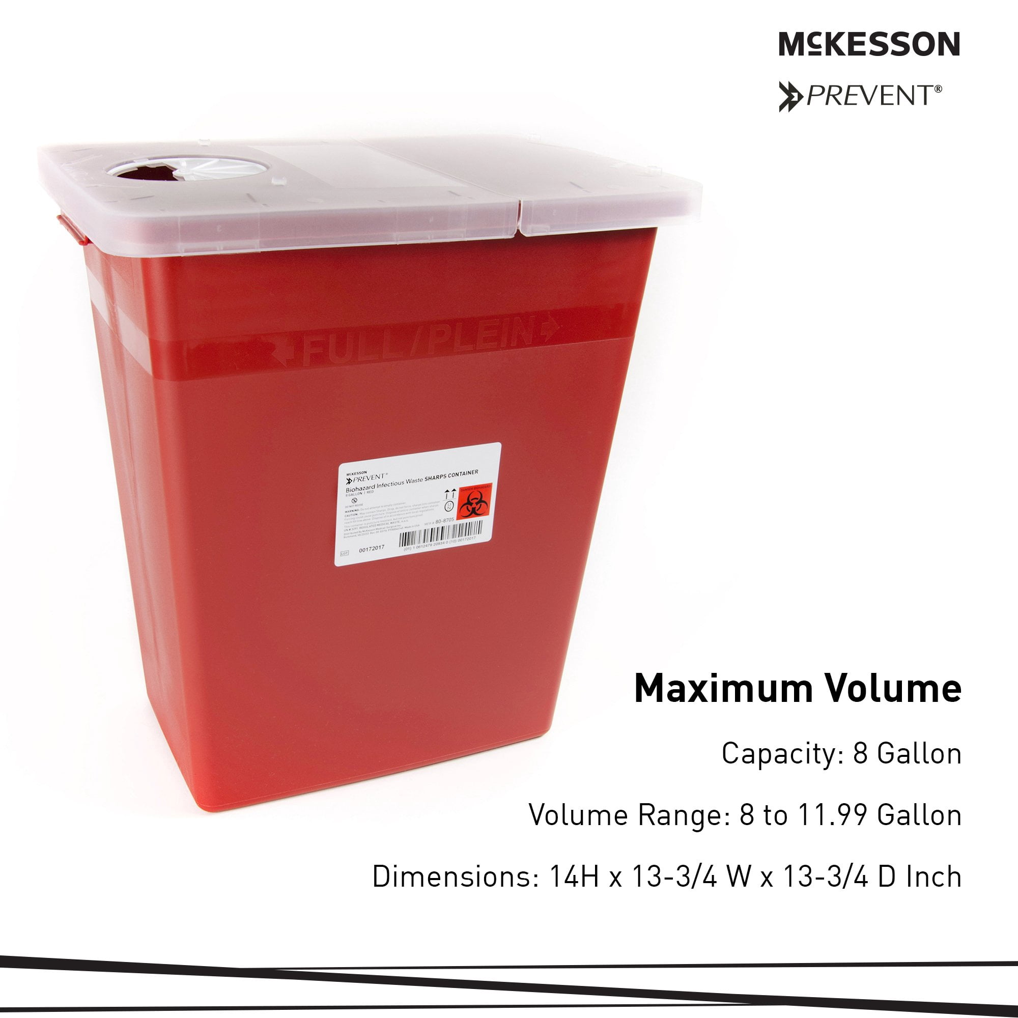 McKesson Prevent Sharps Container, Biohazard, Locking Lid - Red, 8 gal, 1 Ct