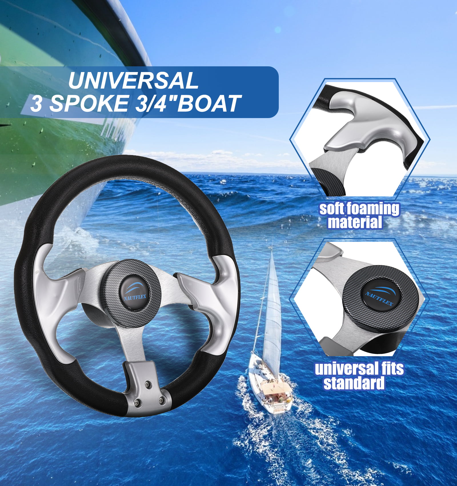 Boat Steering Wheel 13-inch 330mm Sailboat Center Console Rotary Helm Pontoon Replacement Part Upgrade Accessories 