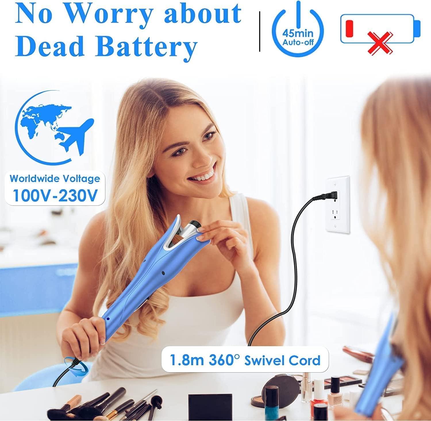 Automatic Hair Curler with 4 Temperature & 3 Timer Settings, Auto-Rotating Ceramic Curling Iron with Anti-Tangle & Anti-Scald Design