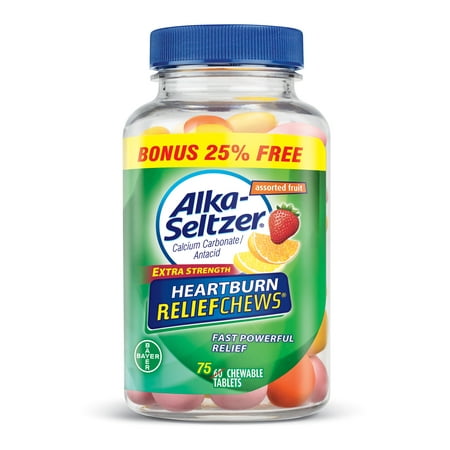 Alka-Seltzer Extra Strength Antacid Assorted Fruit Heartburn Relief Chews, 75 Count