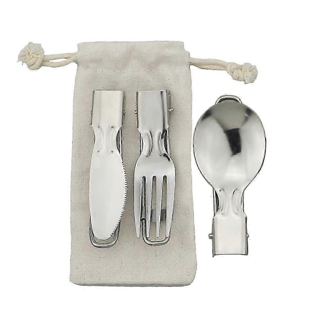 3Pcs Collapsible Folding Cutlery Set Portable Dinnerware Set Camping Fork Spoon Knives Spork Dinner Set 304 Stainless Steel Tableware