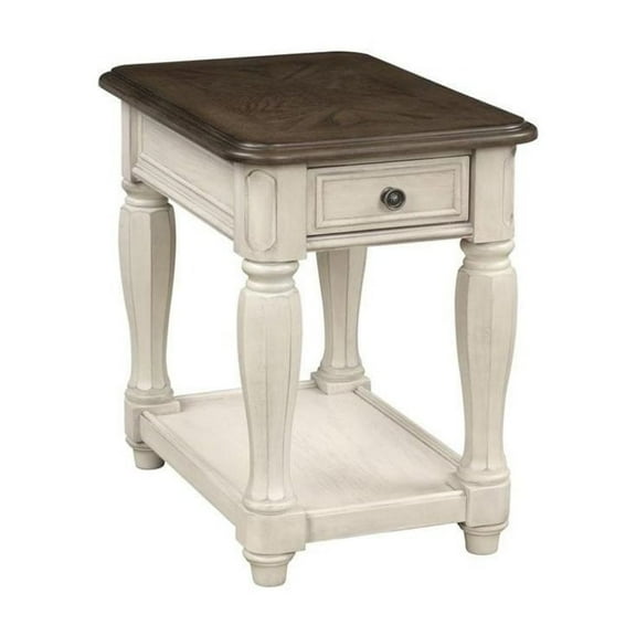 FurniFact White Accent Table with 1 Drawer – Antique Bedroom Side Table in Cottage Style