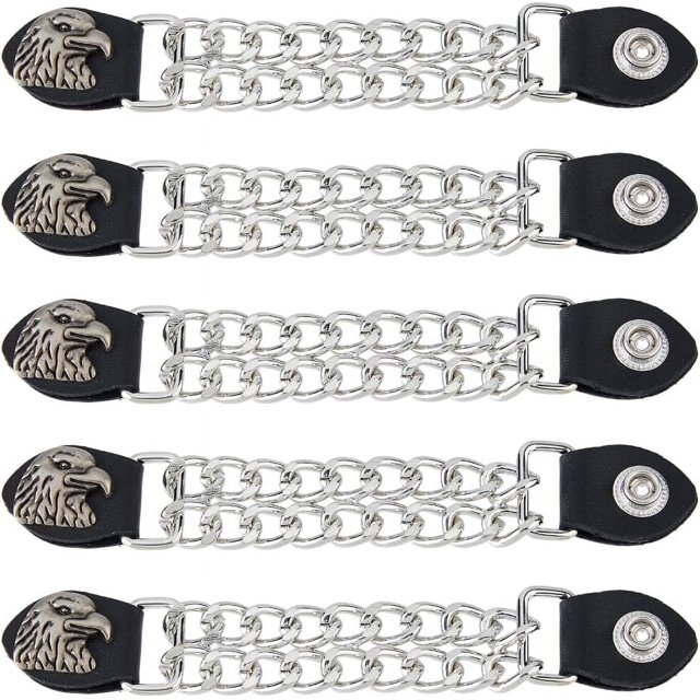 5 extensores de chaleco de motociclista de 7 pulgadas con cadenas dobles, estilo punk con águila y ganado.