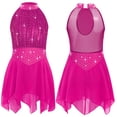 thumbnail image 3 of Hansber Kids Girls Sleeveless Glittery Mesh Irregular Hem Figure Ice Skating Dress Ballet Lyrical Dance Wear Hot Pink 10, 3 of 6