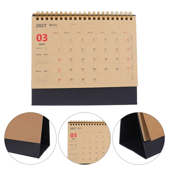 FOMIYES 2027 Desktop Planner Spiral Flip Calendar for Office Modern Design Brown