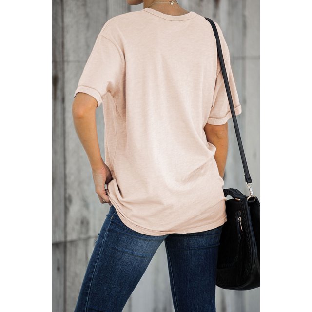 ABPHQTO Camiseta estampada con estampado de letras y camionetas informal rosa para mujer