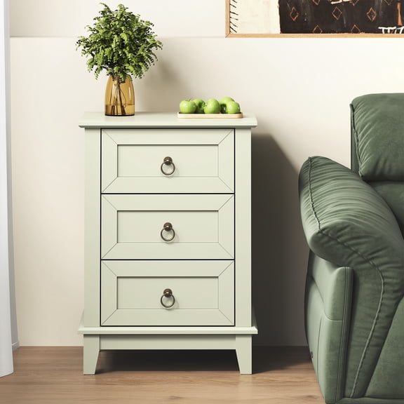 Heynemo Light Green Modern 3-Drawer Dresser: Tall Narrow Nightstand with Smooth Gliding Drawers, Sturdy Wood Bedside Table for Bedroom