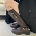 thumbnail image 5 of Tawop Womens Winter Boots Knee High Chunky Low Heel Buckle Pointy Toe Boots, 5 of 9
