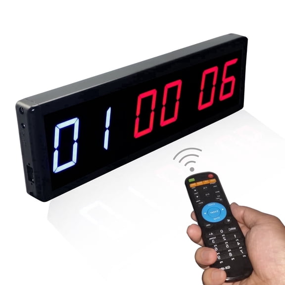 Gym Timer, Workout Clock Countdown/UP Interval Gym Wall Clock, 15" x 4.7" Ultra-Clear Digital Display LED Timer with Remote