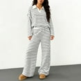 thumbnail image 2 of AHTJRT Women's Striped 2 Piece Lounge Set Casual Long Sleeve V Neck T-Shirt and Baggy Wide Leg Pants Matching Pajamas Set Black M, 2 of 6