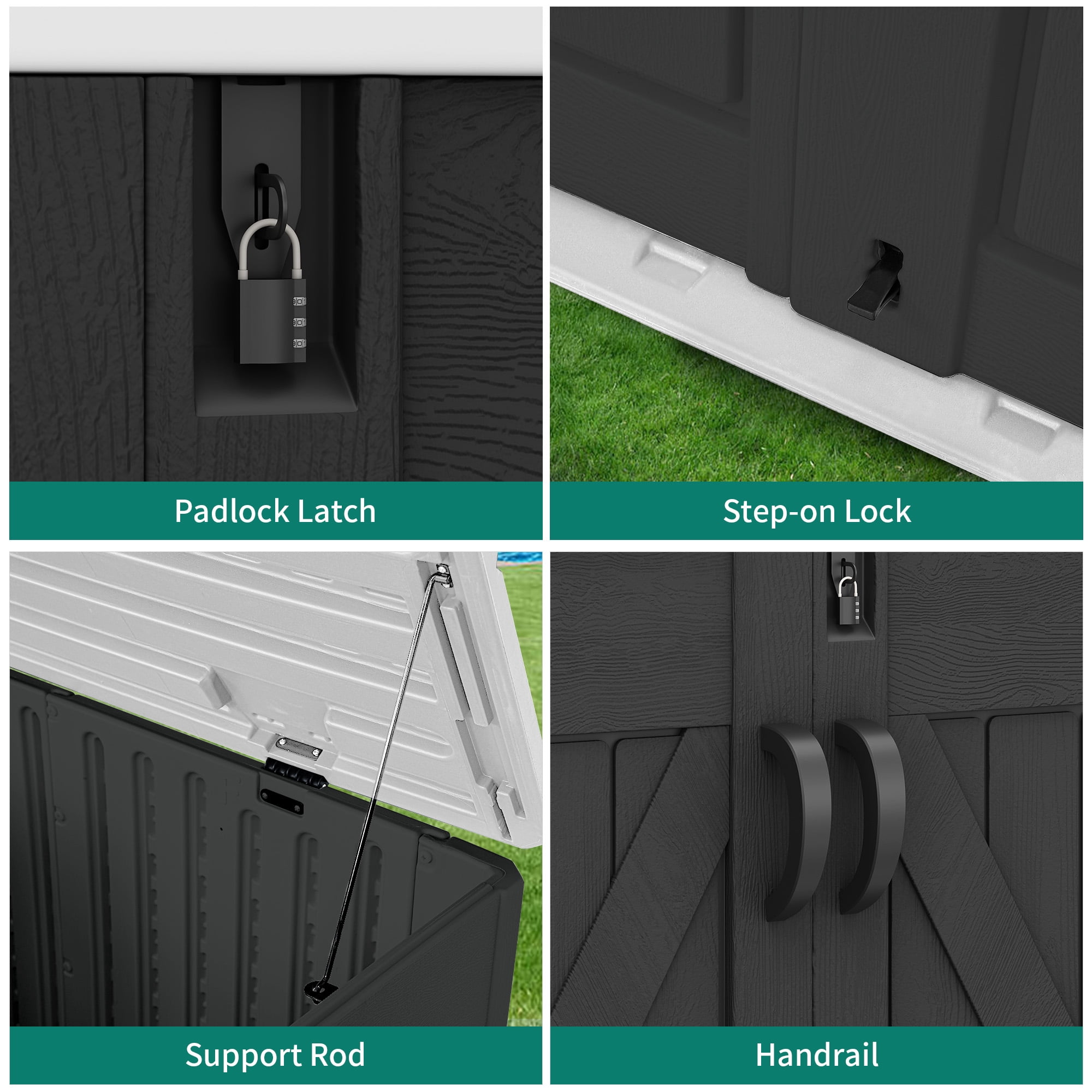 Outdoor Horizontal Storage Shed with X-Shaped Lockable Door, 35 Cu Ft Weather Resistant Resin Tool Shed