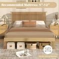 thumbnail image 5 of Auranook Full Rattan Bed Frame, Cane Bed Mattress Foundation w / Rattan Headboard, Under-bed Storage, Rubber Wood Legs, Boho Wooden Platform Bed, 5 of 10