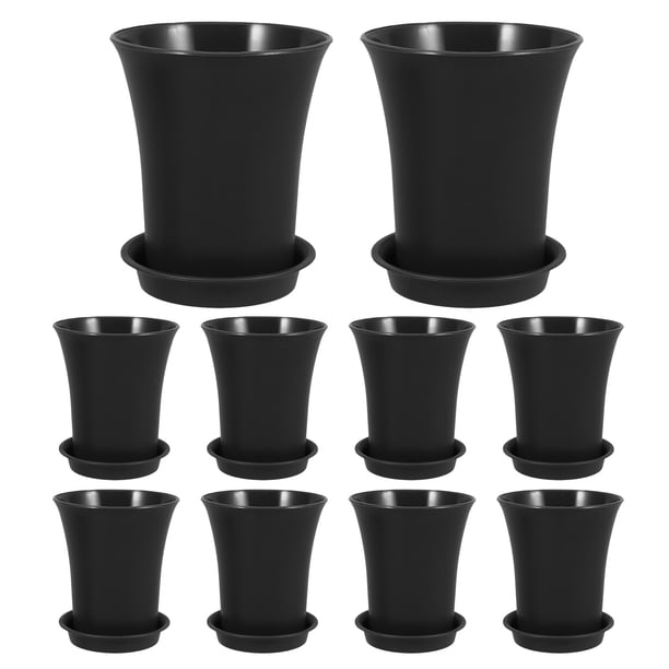 10 macetas pequeñas con bandeja para platillo para plantas de jardín de interior y exterior Mini macetas para suculentas y hierbas Gris oscuro, 12 cm
