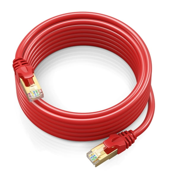 Cat 7 Ethernet Cable 15 ft - High-Speed Cat7 Internet & Network LAN Patch Cables, RJ45 Connectors - Perfect for Gaming, Streaming, and More (Red)