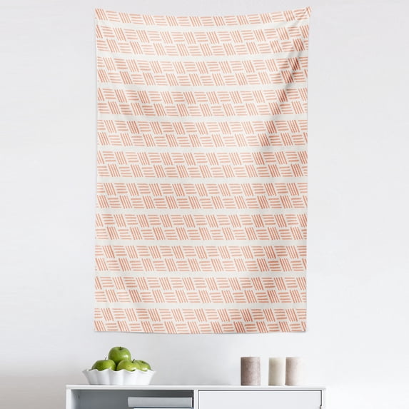 Peach Tapestry, Pastel Abstract Simplistic Repetition of Continuous Stripes and Bars, Fabric Wall Hanging Decor for Bedroom Living Room Dorm, 5 Sizes, Off White Salmon, by Ambesonne