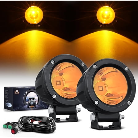 Nilight Motorcycle Led Pods Amber Fog Lights 2PCS 3Inch Yellow Round led Offroad Built-in EMC Driving Lights w/ 18AWG DT Wiring Harness Kit for Motorbike SUV ATV Truck Boat Tractor