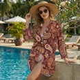 thumbnail image 2 of Renewold Swimsuit Coverup for Women Beach Cover Up Button Down Shirt Long Sleeve Soft Comfy Resort Wear for Vacation Seaside Beach Tops, Vintage Paisley Floral Print Brown, 3XL, 2 of 7