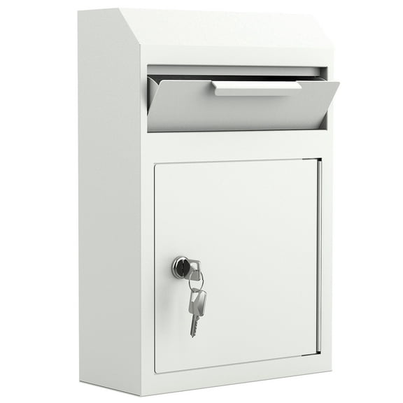 POCHAR Metal Drop Box Locking Cabinet Mailbox Secure Anti-Theft Wall Mounting Kit for Mail Deposit Key Return White