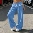 thumbnail image 7 of Women's Ruffle Waist Wide Leg Pants Elastic Lace Trim Lounge Trousers Loose Casual Streetwear Bottoms, S, 7 of 7