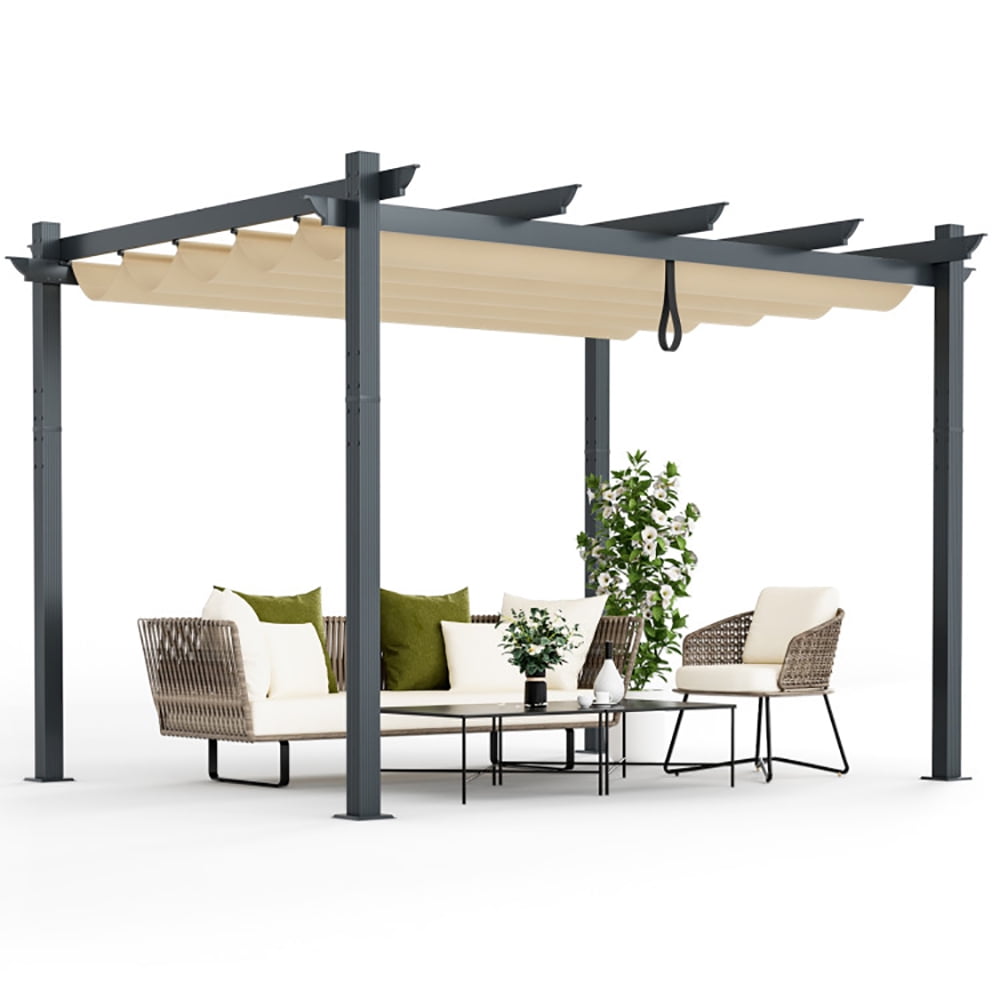 Aimee Lii 10 x 12 Feet Outdoor Aluminum Retractable Pergola Canopy Shelter Grape Trellis, Awnings for Patio Waterproof, Beige Aimee Lii 10 x 12 Feet Outdoor Aluminum Retractable Pergola Canopy Shelter Grape Trellis, Awnings for Patio Waterproof, Beige
