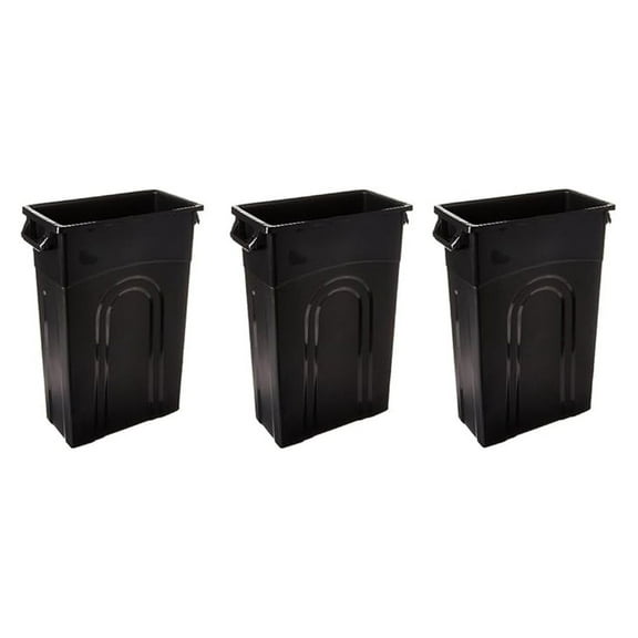 Highboy Waste Containers - 23 Gallon Slim Trash Cans (3-Pack) - Black - Ideal for Home, Office, Recycling - Easy Lift Handles & Bag Cinch